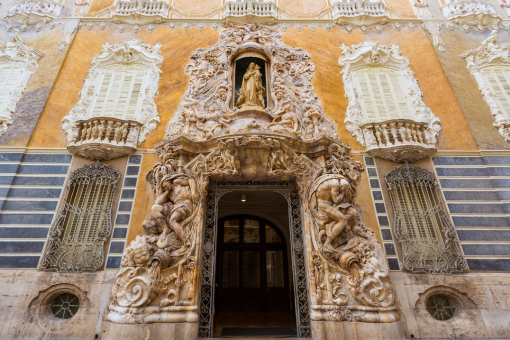 Facade of Marqués de dos Aguas Palace in Valencia, Spain