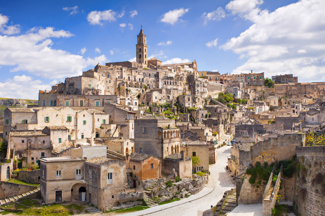 Panoramic view of ancient Sassi district of Matera, Italy