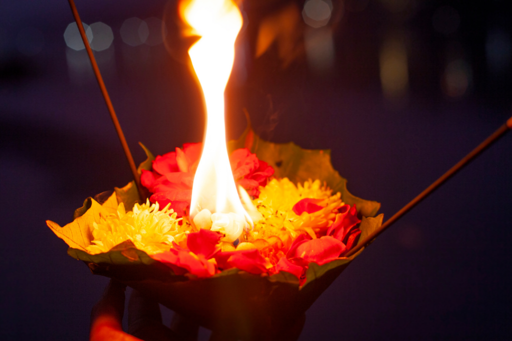 Aarti Ceremony Flowers in Ganges River