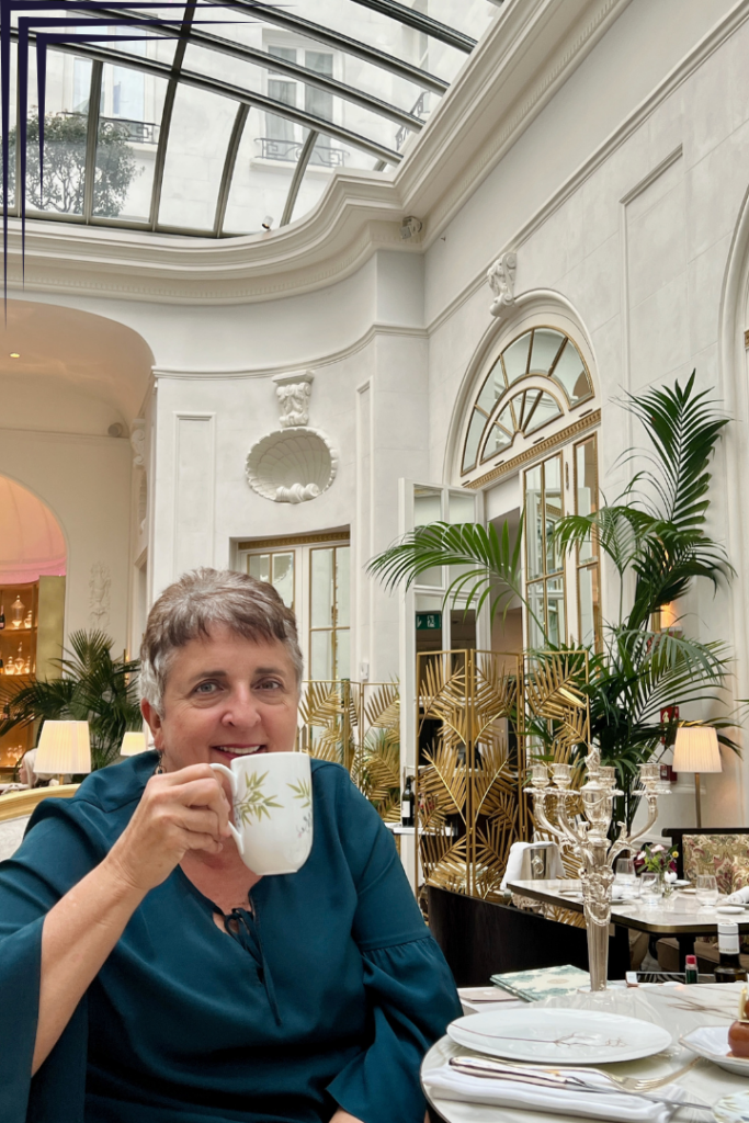 Cindy at Mandarin Oriental Madrid Sipping Hot Chocolate. Photo: Cindy Dykman