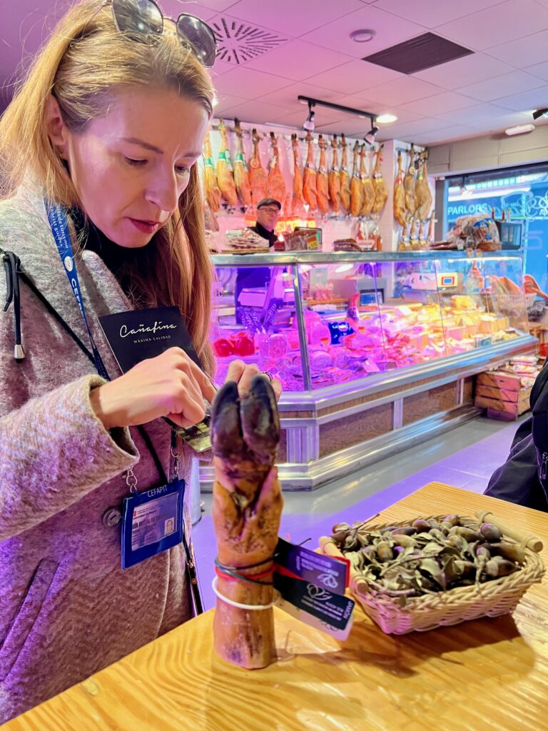 Our incredible guide showing us the fine points of jamon iberico. Photo: Cindy Dykman